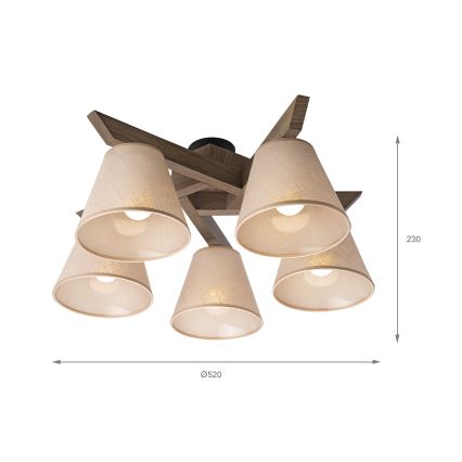 Brilagi - Πλαφονιέρα οροφής ANTHONY 5xE14/40W/230V δρυς/μπεζ
