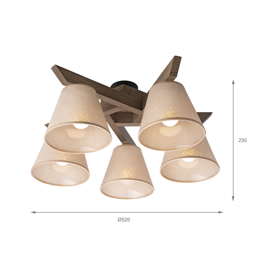 Brilagi - Πλαφονιέρα οροφής ANTHONY 5xE14/40W/230V δρυς/μπεζ