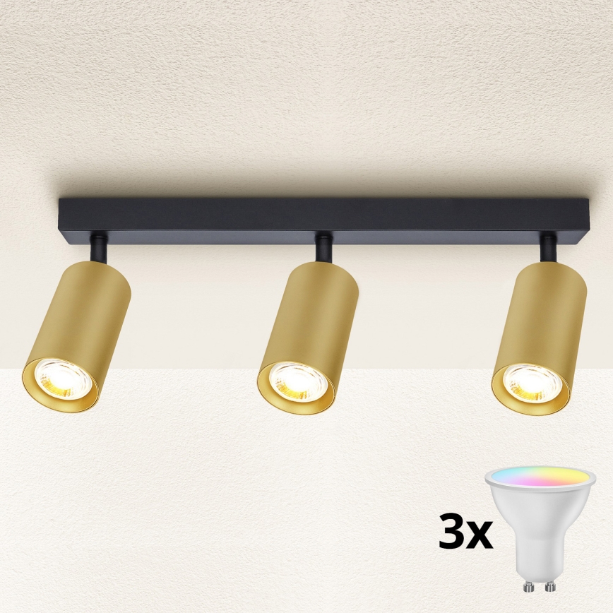 Brilagi - Ρυθμιζόμενο LED RGBW σποτ SELE GOLDEN 3xGU10/6,5W/230V 2700-6500K μαύρο/χρυσό