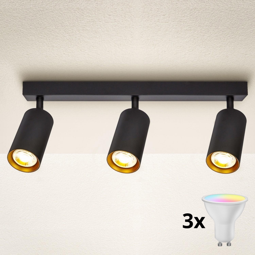 Brilagi - ρυθμιζόμενο LED RGBW σποτ φωτιστικό SELE 3xGU10/6,5W/230V 2700-6500K μαύρο/χρυσό