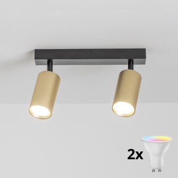 Brilagi - ρυθμιζόμενο LED RGBW σποτ φωτιστικό SELE GOLDEN 2xGU10/6,5W/230V 2700-6500K μαύρο/χρυσό