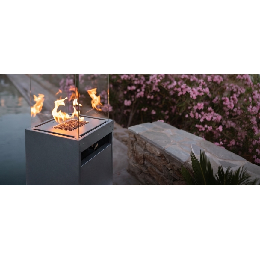 Brilagi - Υπαίθριο τζάκι αερίου FLARO GAS 142x36 cm 8kW 1xAAA ανθρακί + προστατευτικό κάλυμμα