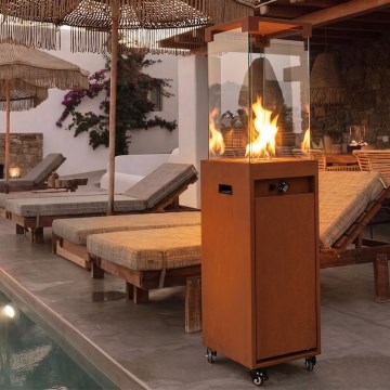 BRILAGI - Υπαίθριο τζάκι αερίου FLARO GAS 142x36 cm 8kW 1xAAA σκουριασμένο/καφέ + προστατευτικό κάλυμμα