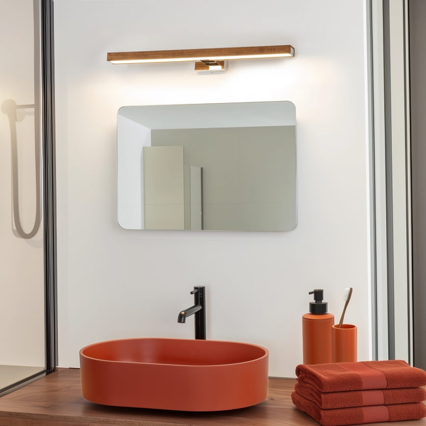 Brilagi - Φωτισμός καθρέφτη μπάνιου LED WOODY MIRROR LED/12W/230V 60 cm IP44 δρυς κερασιά/γυαλιστερό χρώμιο