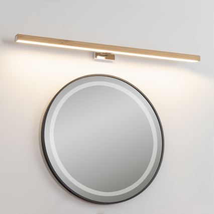 Brilagi - Φωτισμός καθρέφτη μπάνιου LED WOODY MIRROR LED/15W/230V 90 cm IP44 δρυς/γυαλιστερό χρώμιο