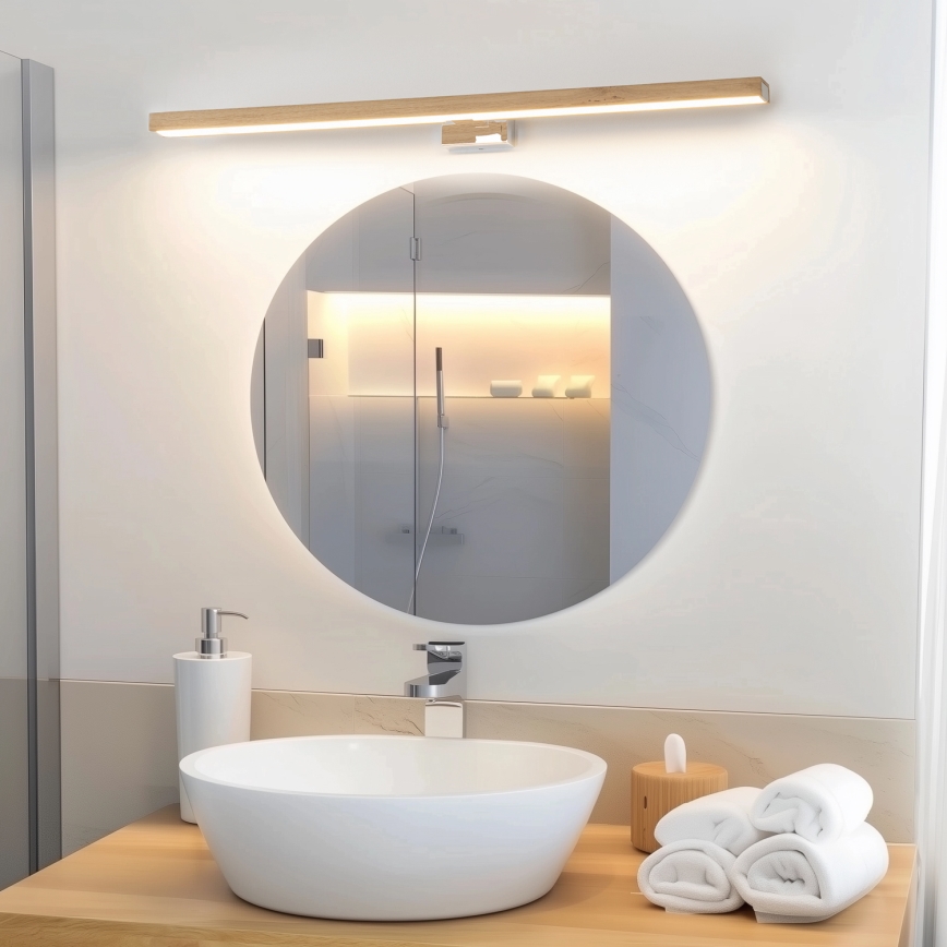 Brilagi - Φωτισμός καθρέφτη μπάνιου LED WOODY MIRROR LED/15W/230V 90 cm IP44 δρυς/γυαλιστερό χρώμιο