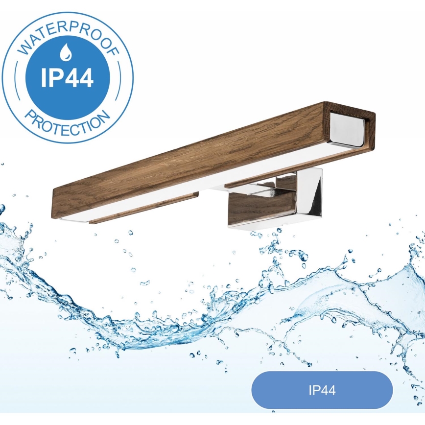 Brilagi - Φωτισμός καθρέφτη μπάνιου LED WOODY MIRROR LED/8W/230V 40 cm IP44 δρυς καρυδιά/γυαλιστερό χρώμιο