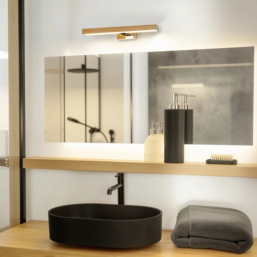 Brilagi - Φωτισμός καθρέφτη μπάνιου LED WOODY MIRROR LED/8W/230V 40 cm IP44 δρυς/γυαλιστερό χρώμιο