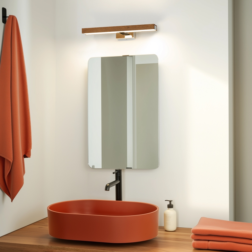 Brilagi - Φωτισμός καθρέφτη μπάνιου LED WOODY MIRROR LED/8W/230V 40 cm IP44 δρυς κερασιά/γυαλιστερό χρώμιο