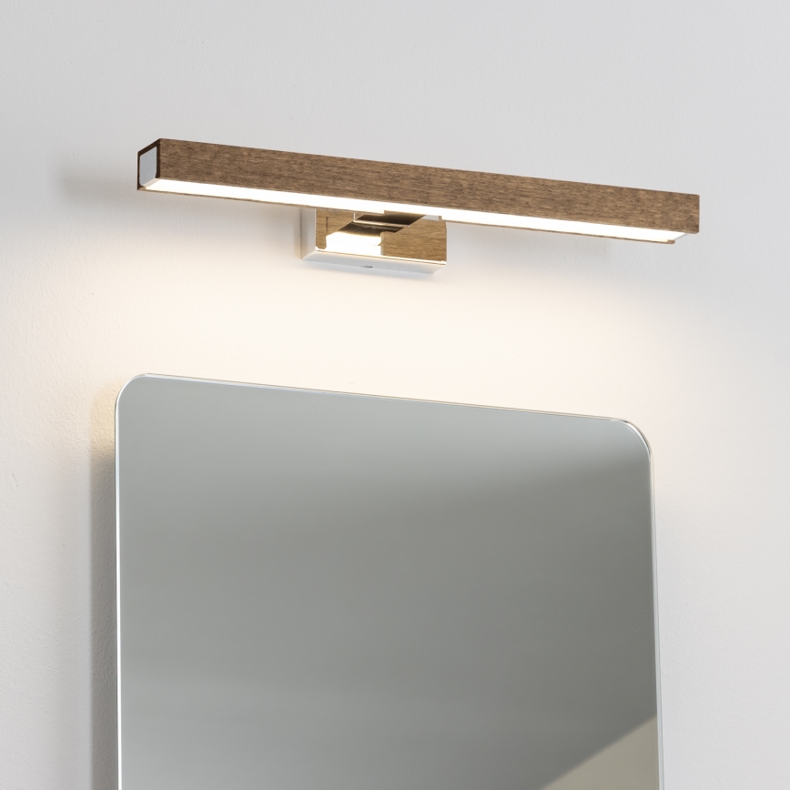 Brilagi - Φωτισμός καθρέφτη μπάνιου LED WOODY MIRROR LED/8W/230V 40 cm IP44 δρυς καρυδιά/γυαλιστερό χρώμιο