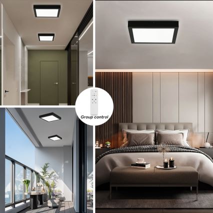 Brilagi - Φωτιστικό οροφής μπάνιου dimming LED FRAME SMART LED/24W/230V 30x30 cm 3000-6000K IP44 μαύρο + τηλεχειριστήριο