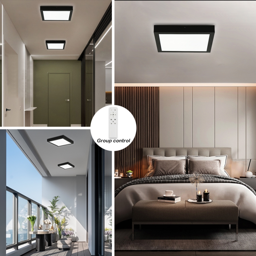 Brilagi - Φωτιστικό οροφής μπάνιου dimming LED FRAME SMART LED/24W/230V 30x30 cm 3000-6000K IP44 μαύρο + τηλεχειριστήριο