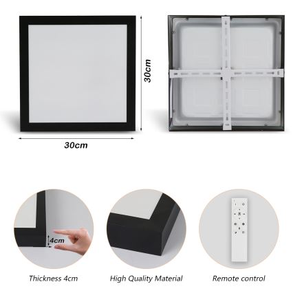 Brilagi - Φωτιστικό οροφής μπάνιου dimming LED FRAME SMART LED/24W/230V 30x30 cm 3000-6000K IP44 μαύρο + τηλεχειριστήριο