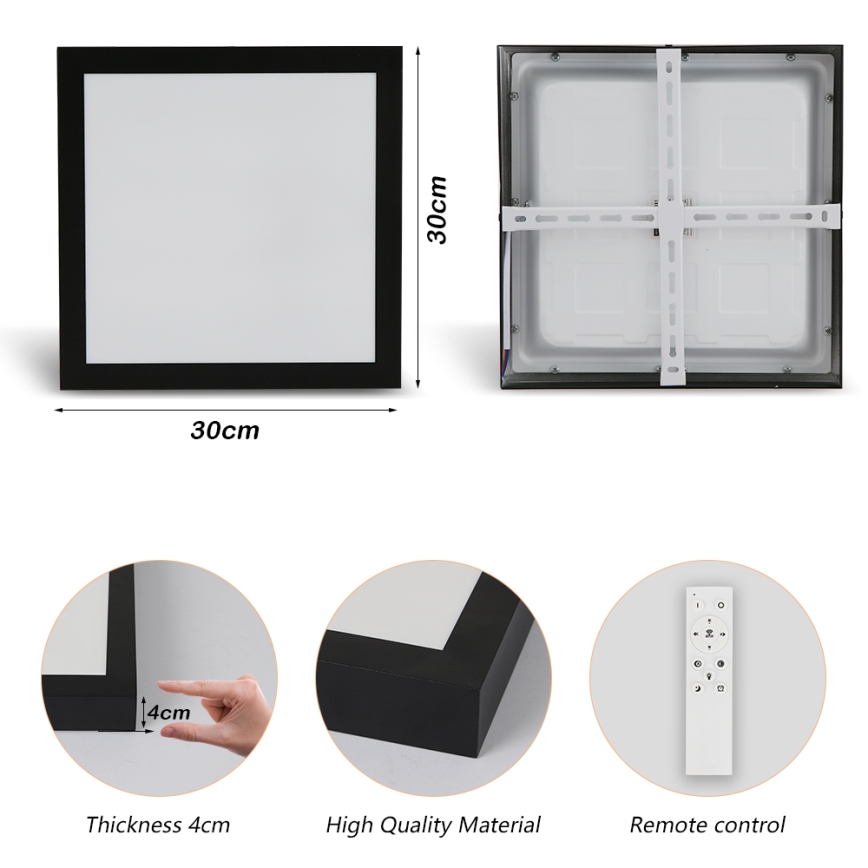 Brilagi - Φωτιστικό οροφής μπάνιου dimming LED FRAME SMART LED/24W/230V 30x30 cm 3000-6000K IP44 μαύρο + τηλεχειριστήριο