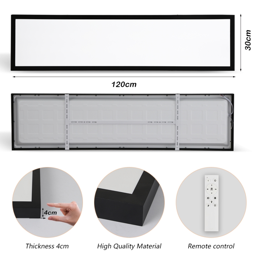 Brilagi - Φωτιστικό οροφής μπάνιου dimming LED FRAME SMART LED/50W/230V 30x120 cm 3000-6000K IP44 μαύρο + τηλεχειριστήριο