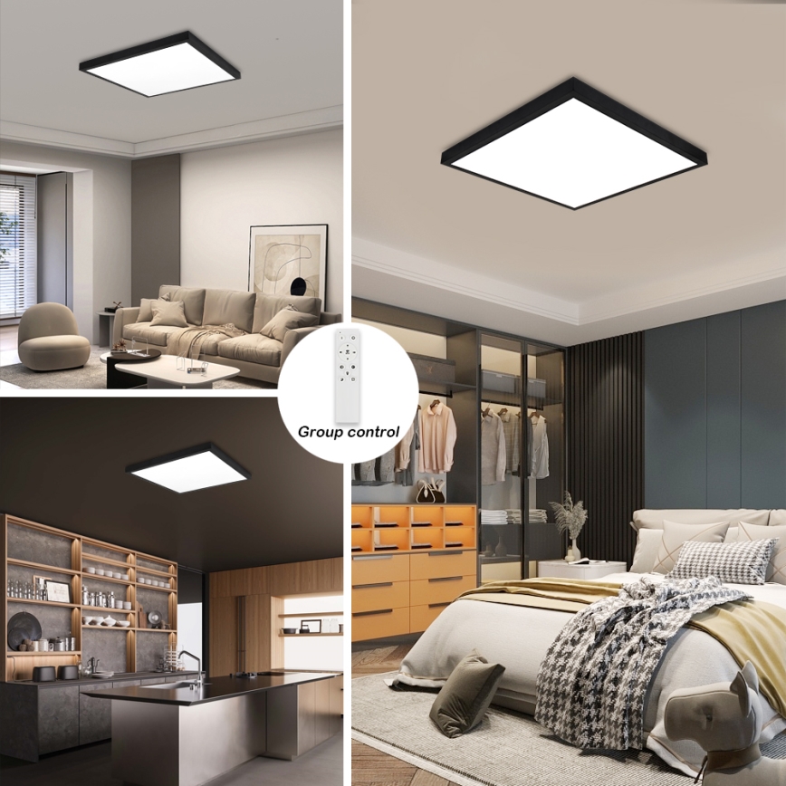 Brilagi - Φωτιστικό οροφής μπάνιου dimming LED FRAME SMART LED/50W/230V 60x60 cm 3000-6000K IP44 μαύρο + τηλεχειριστήριο