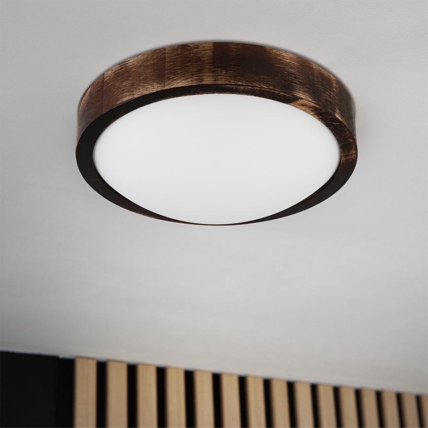 Brilagi - Φωτιστικό οροφής CARVALHO SLIM SMOKEY 1xE27/60W/230V, φινίρισμα δρυός, διάμ. 27,5 εκ.