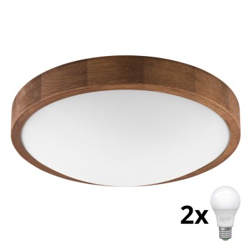 Brilagi - Φωτιστικό οροφής LED CARVALHO SLIM 2xE27/60W/230V δρυς κερασιά διάμετρος 37 cm