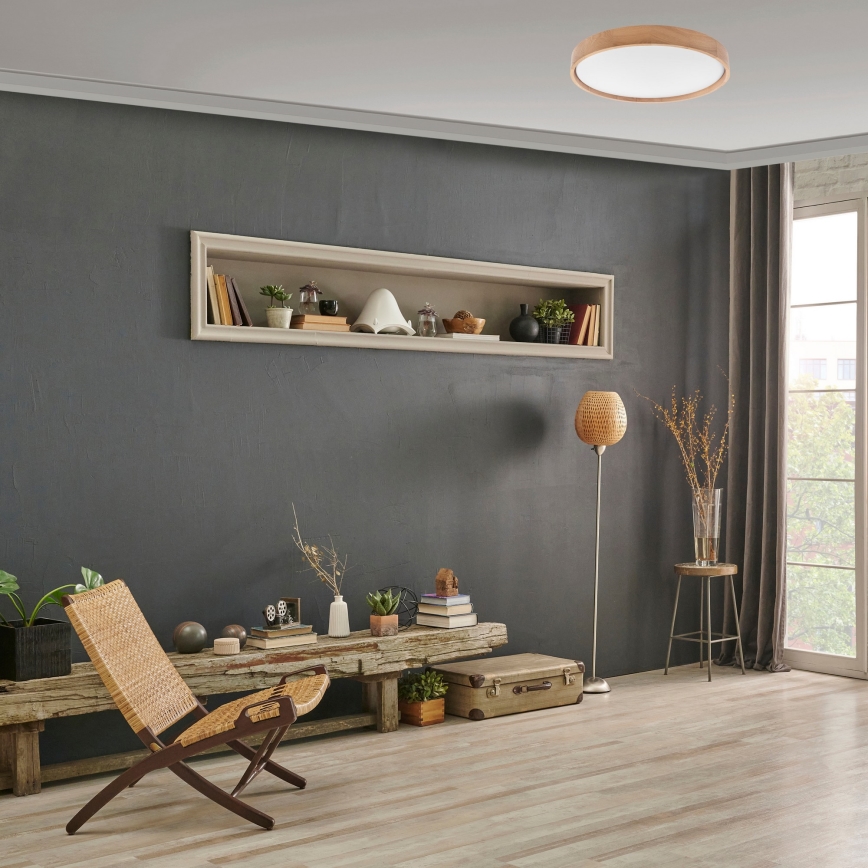 Brilagi - LED Dimmable φωτιστικό οροφής MANAROLA SMART LED/36W/230V 2700-6500K δρυς διάμετρος 51 cm Wi-Fi + τηλεχειριστήριο Tuya