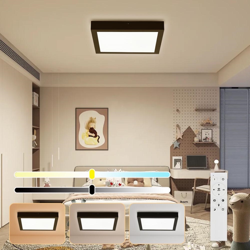 Brilagi - Φωτιστικό οροφής μπάνιου dimming LED FRAME SMART LED/24W/230V 30x30 cm 3000-6000K IP44 μαύρο + τηλεχειριστήριο
