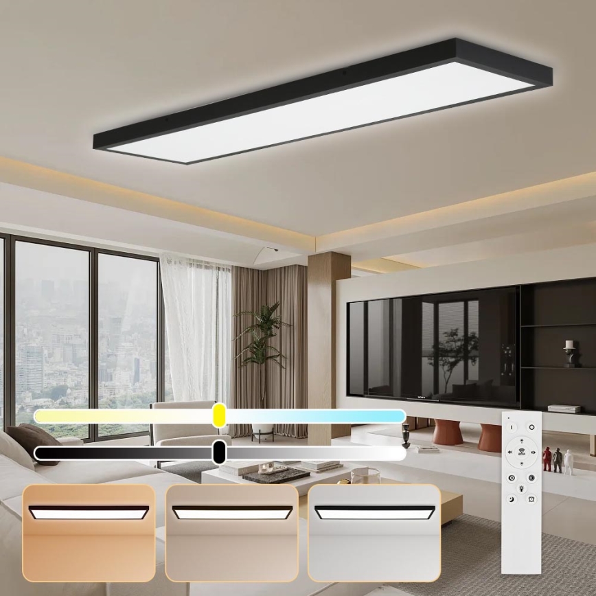 Brilagi - Φωτιστικό οροφής μπάνιου dimming LED FRAME SMART LED/50W/230V 30x120 cm 3000-6000K IP44 μαύρο + τηλεχειριστήριο