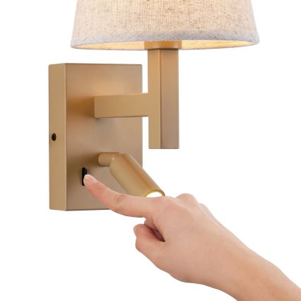 Brilagi - Φωτιστικό τοίχου LED DEYA 1xE14/40W/230V + LED/3W λινάρι/χρυσό