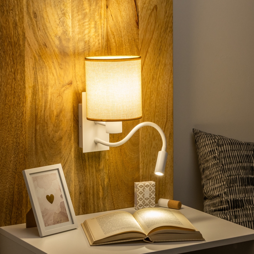 Brilagi - LED Εύκαμπτο φωτιστικό τοίχου NUBILA 1xE27/25W/230V + LED/3W λευκό/ανοιχτό καφέ