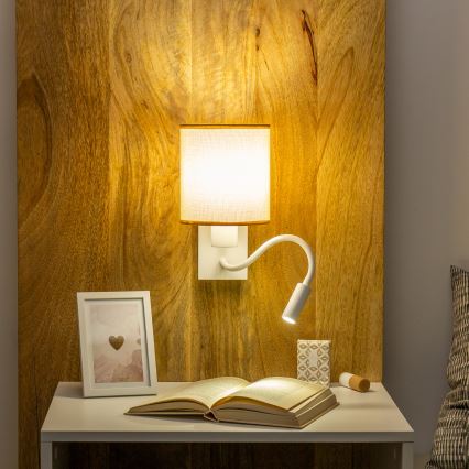Brilagi - LED Εύκαμπτο φωτιστικό τοίχου NUBILA 1xE27/25W/230V + LED/3W λευκό/ανοιχτό καφέ