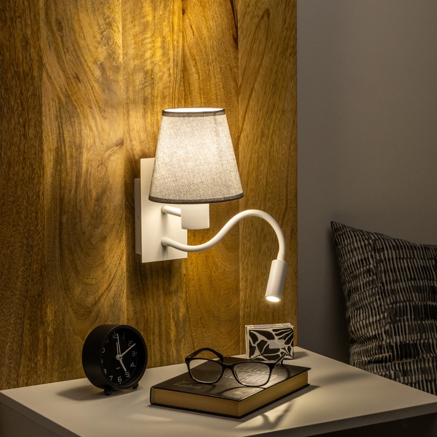 Brilagi - LED Εύκαμπτο φωτιστικό τοίχου NUBILA 1xE27/25W/230V + LED/3W λευκό/γκρι