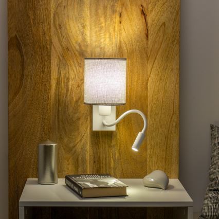 Brilagi - LED Εύκαμπτο φωτιστικό τοίχου NUBILA 1xE27/25W/230V + LED/3W λευκό/γκρι