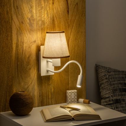 Brilagi - LED Εύκαμπτο φωτιστικό τοίχου NUBILA 1xE27/25W/230V + LED/3W λευκό/καφέ