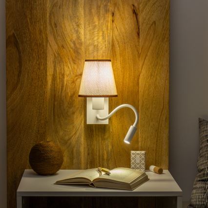 Brilagi - LED Εύκαμπτο φωτιστικό τοίχου NUBILA 1xE27/25W/230V + LED/3W λευκό/καφέ