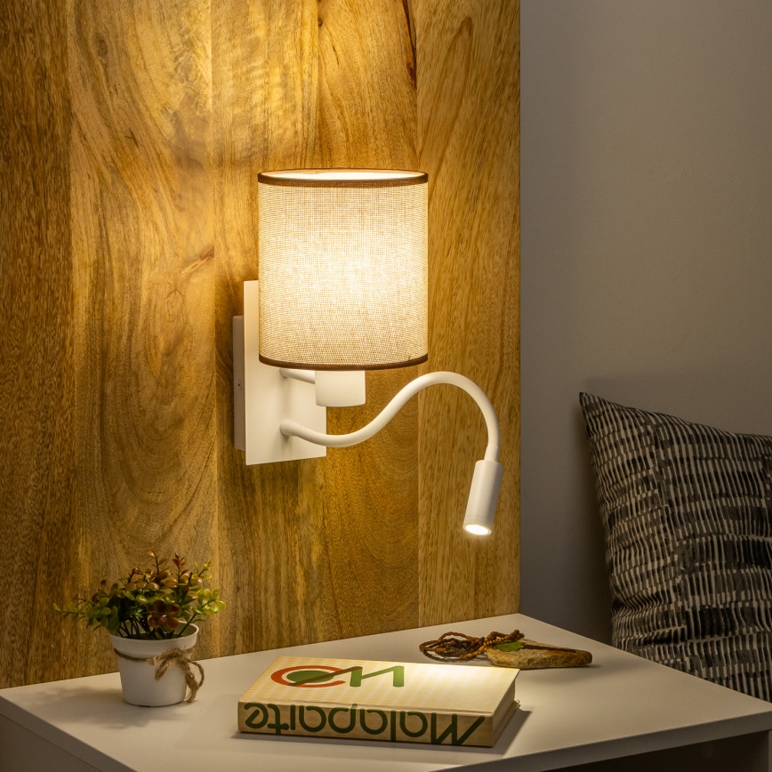 Brilagi - LED Εύκαμπτο φωτιστικό τοίχου NUBILA 1xE27/25W/230V + LED/3W λευκό/καφέ