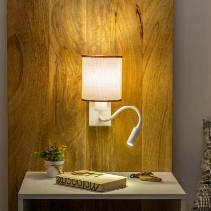 Brilagi - LED Εύκαμπτο φωτιστικό τοίχου NUBILA 1xE27/25W/230V + LED/3W λευκό/καφέ