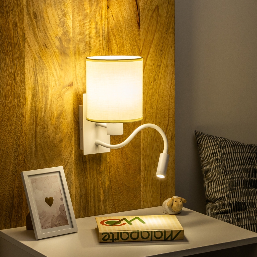 Brilagi - LED Εύκαμπτο φωτιστικό τοίχου NUBILA 1xE27/25W/230V + LED/3W λευκό/κρεμ