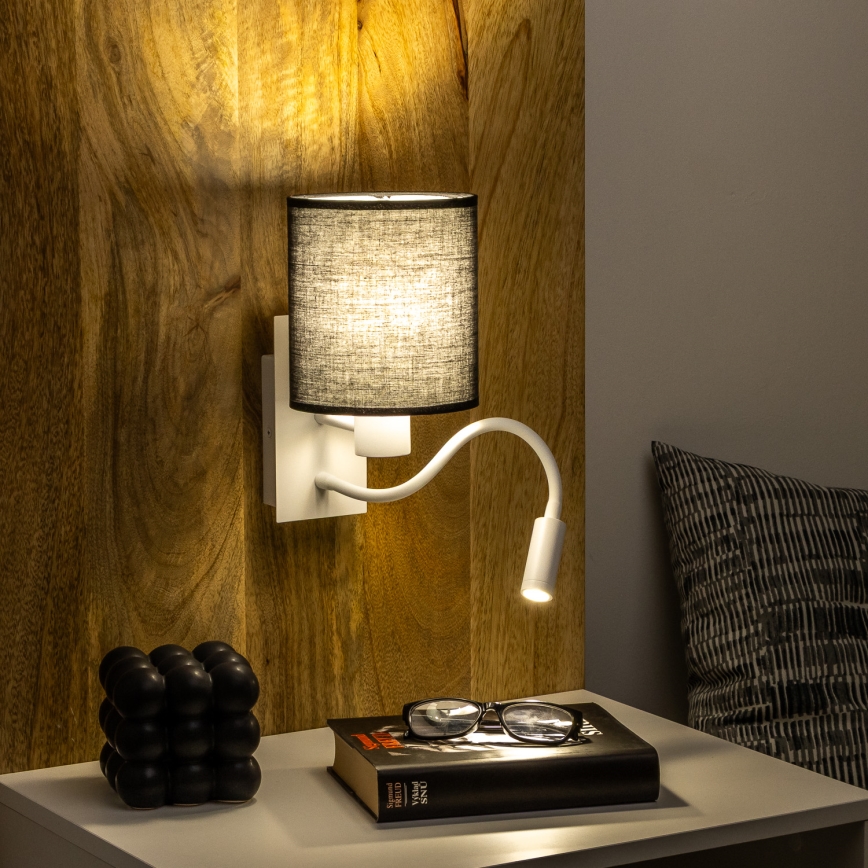 Brilagi - LED Εύκαμπτο φωτιστικό τοίχου NUBILA 1xE27/25W/230V + LED/3W λευκό/μαύρο