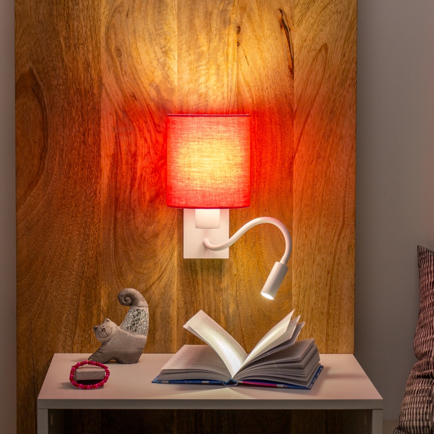 Brilagi - LED Εύκαμπτο φωτιστικό τοίχου NUBILA 1xE27/25W/230V + LED/3W λευκό/ροζ
