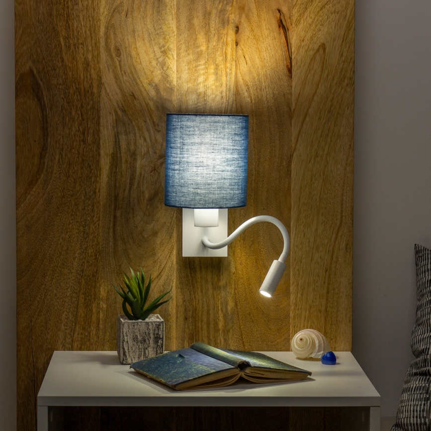 Brilagi - LED Εύκαμπτο φωτιστικό τοίχου NUBILA 1xE27/25W/230V + LED/3W λευκό/σκούρο μπλε