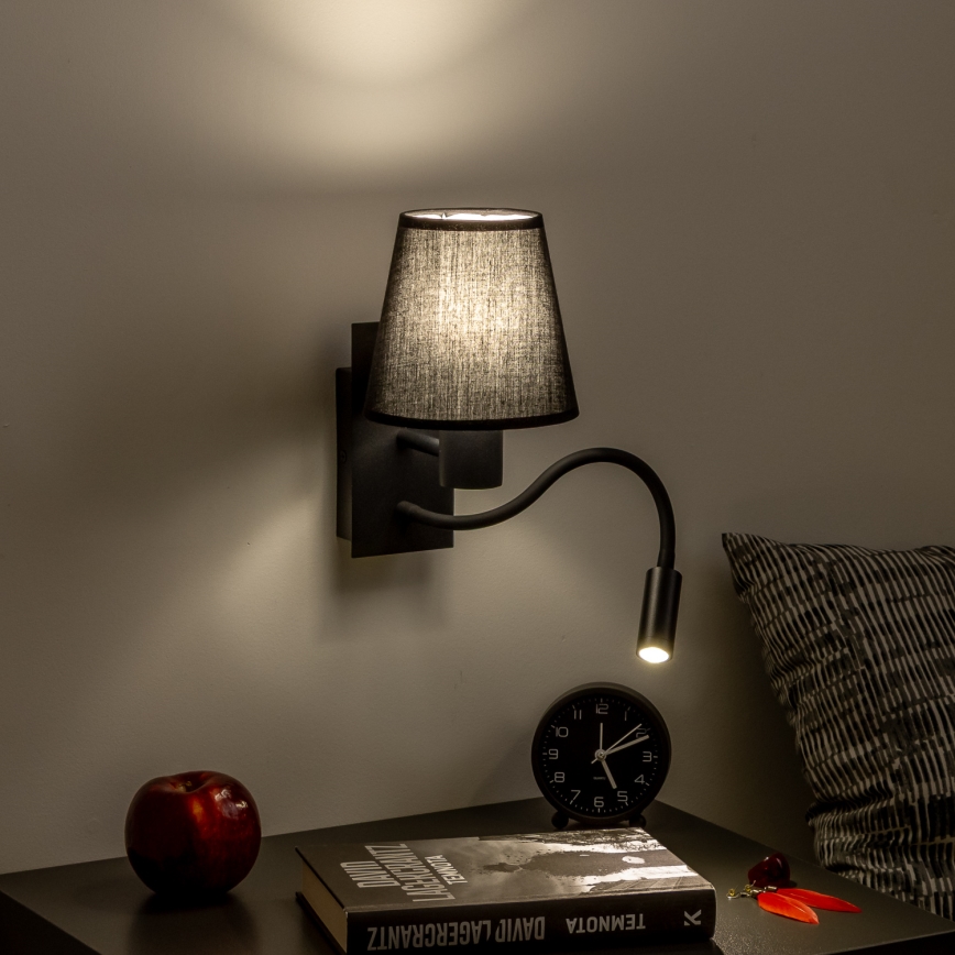 Brilagi - LED Εύκαμπτο φωτιστικό τοίχου NUBILA 1xE27/25W/230V + LED/3W μαύρο