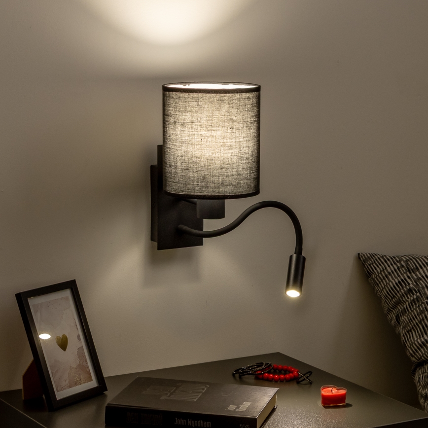 Brilagi - LED Εύκαμπτο φωτιστικό τοίχου NUBILA 1xE27/25W/230V + LED/3W μαύρο