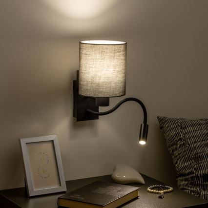 Brilagi - LED Εύκαμπτο φωτιστικό τοίχου NUBILA 1xE27/25W/230V + LED/3W μαύρο/ανθρακί