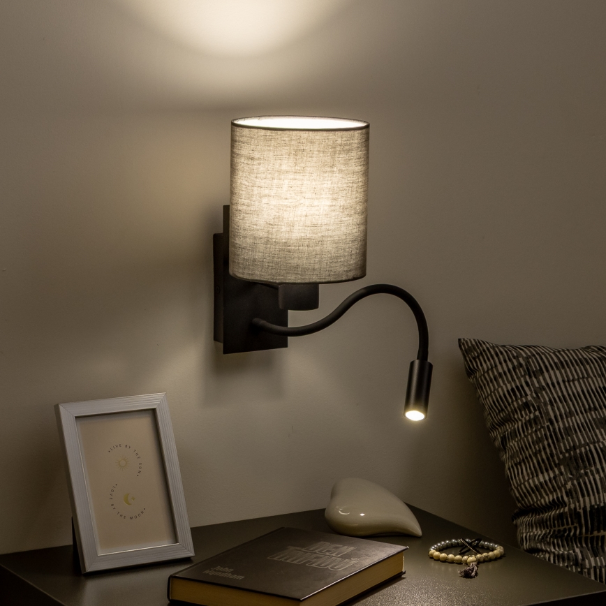 Brilagi - LED Εύκαμπτο φωτιστικό τοίχου NUBILA 1xE27/25W/230V + LED/3W μαύρο/ανθρακί