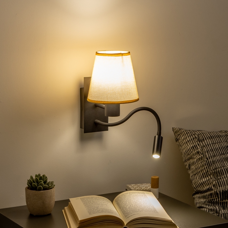 Brilagi - LED Εύκαμπτο φωτιστικό τοίχου NUBILA 1xE27/25W/230V + LED/3W μαύρο/ανοιχτό καφέ