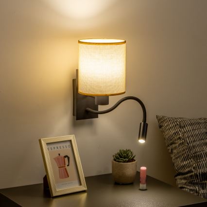Brilagi - LED Εύκαμπτο φωτιστικό τοίχου NUBILA 1xE27/25W/230V + LED/3W μαύρο/ανοιχτό καφέ