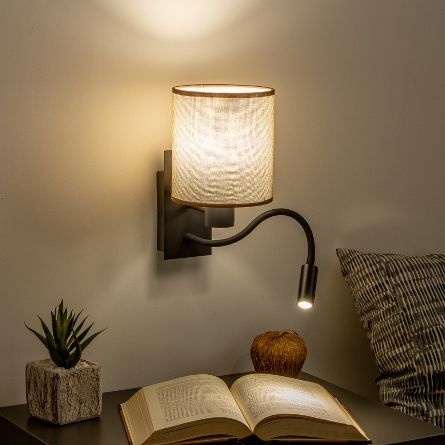 Brilagi - LED Εύκαμπτο φωτιστικό τοίχου NUBILA 1xE27/25W/230V + LED/3W μαύρο/καφέ