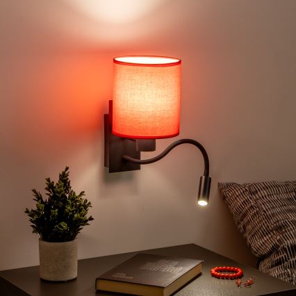 Brilagi - LED Εύκαμπτο φωτιστικό τοίχου NUBILA 1xE27/25W/230V + LED/3W μαύρο/κόκκινο