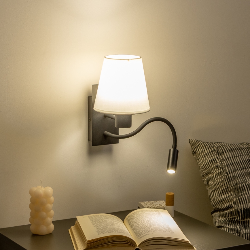 Brilagi - LED Εύκαμπτο φωτιστικό τοίχου NUBILA 1xE27/25W/230V + LED/3W μαύρο/λευκό