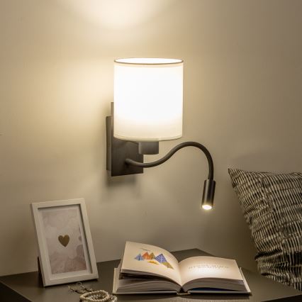 Brilagi - LED Εύκαμπτο φωτιστικό τοίχου NUBILA 1xE27/25W/230V + LED/3W μαύρο/λευκό
