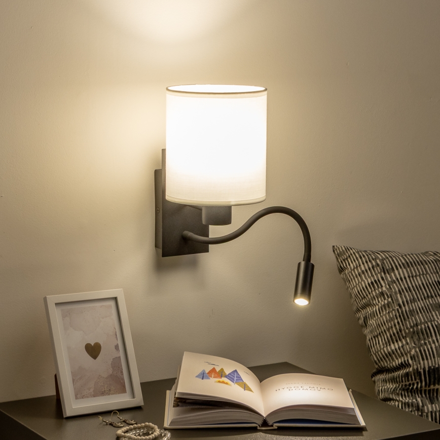 Brilagi - LED Εύκαμπτο φωτιστικό τοίχου NUBILA 1xE27/25W/230V + LED/3W μαύρο/λευκό