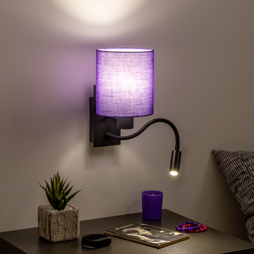 Brilagi - LED Εύκαμπτο φωτιστικό τοίχου NUBILA 1xE27/25W/230V + LED/3W μαύρο/μωβ